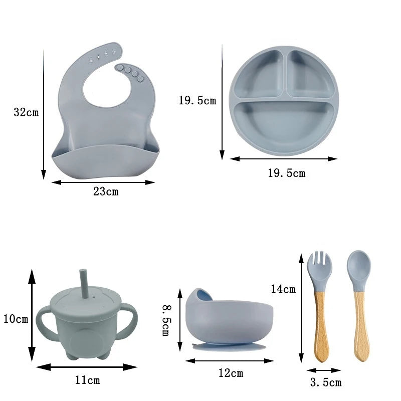 Kit Introdução Alimentar de Silicone Com Ventosa para Bebês 6/8 peças