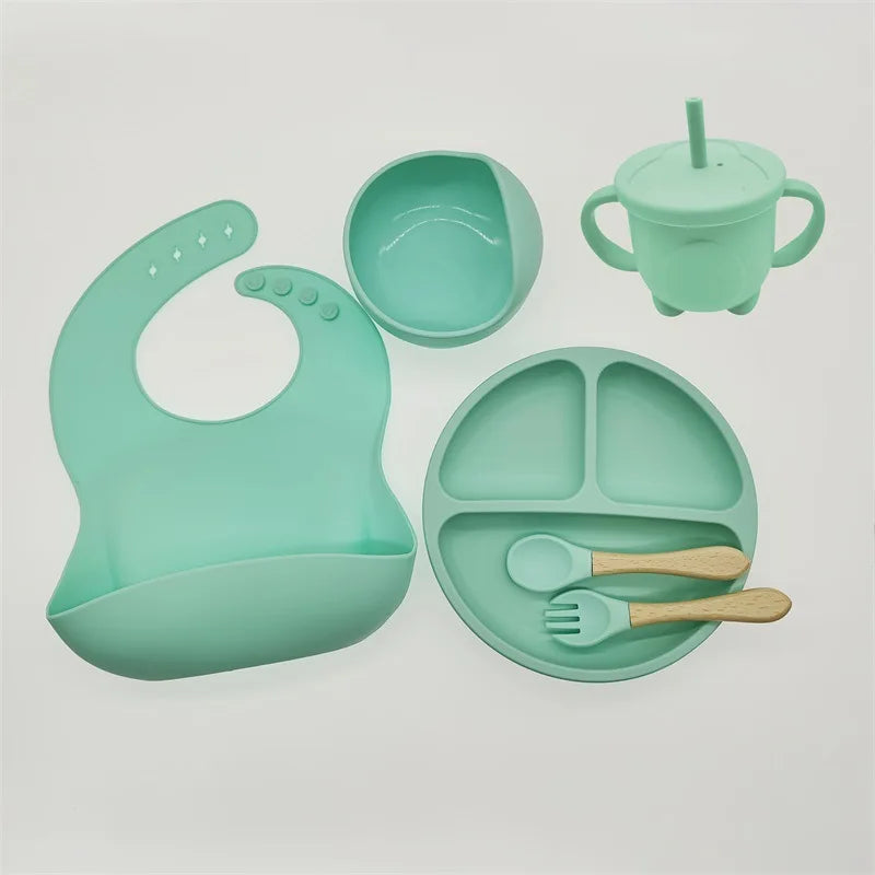 Kit Introdução Alimentar de Silicone Com Ventosa para Bebês 6/8 peças