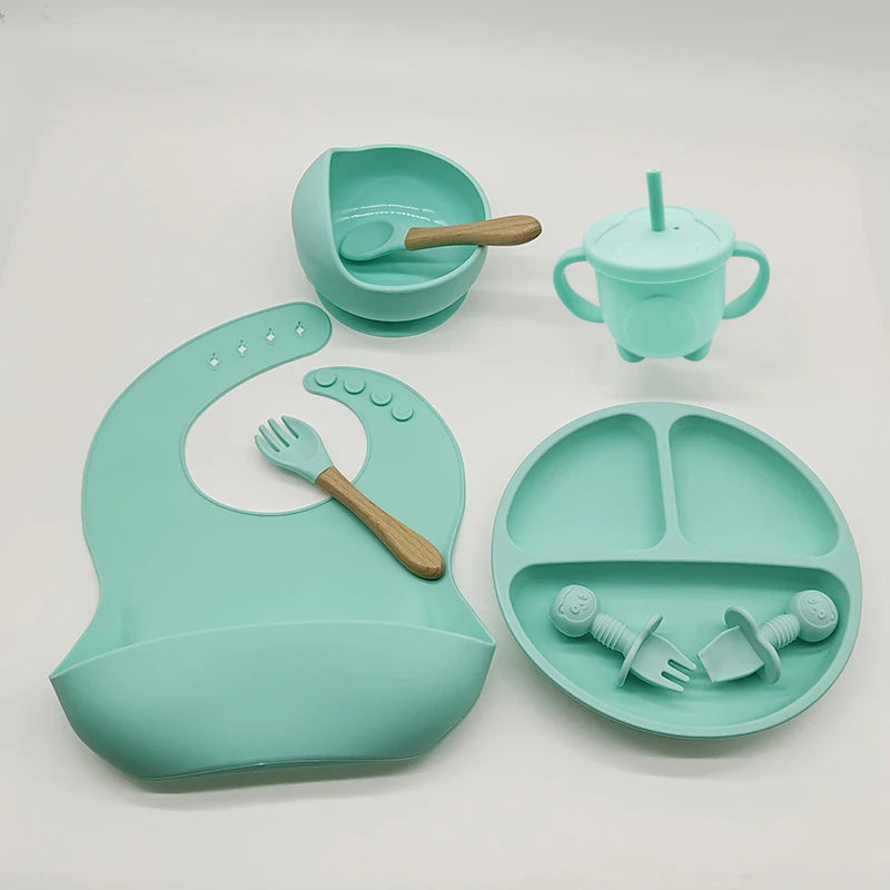 Kit Introdução Alimentar de Silicone Com Ventosa para Bebês 6/8 peças